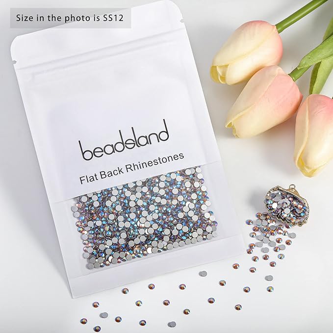 beadsland 1440 Pieces Flat Back Crystal Rhinestones Round Gems, Lt.Colorado Topaz AB,SS12,3.0-3.2mm