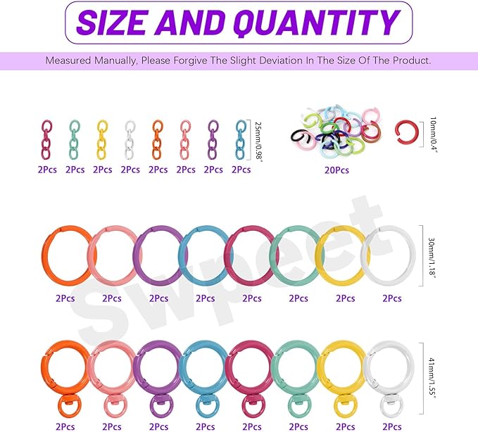 Swpeet Key Ring Carabiner 68Pcs 8Colors O-Shaped Swivel Lobster Claw Clasps with Key Rings, Open Jump Rings and Key Chains Assortment Kit, Metal Swivel Spring Clasps for DIY Craft Making