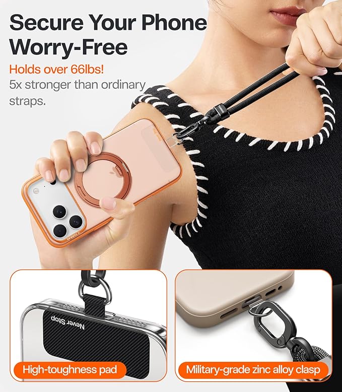 TORRAS Phone Lanyard Crossbody with 2 Phone Tabs, Adjustable Anti Theft Strap for All Cellphone, Premium Metal Buckles, Skin-Friendly, Universal Cellphone Neck lanyard for Travel Essentials, Beige