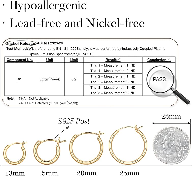 M MOOHAM 14K-Gold-Plated Hoop Earrings for Women - Hypoallergenic 14K Gold 925 Sterling silver-plated Post Sensitive Ears Nickel Free Hoops Earrings Set for Women Jewelry Lightweight 13-60mm