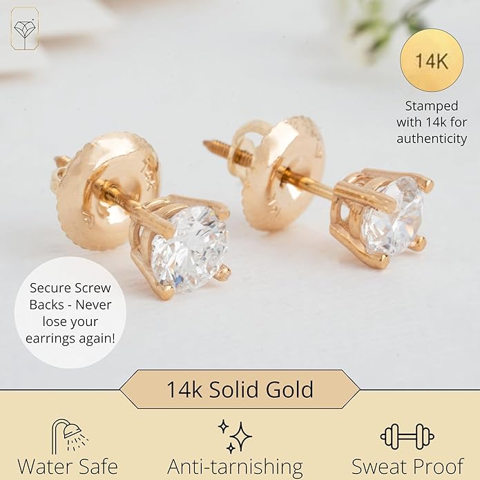 1/4-2 Carat IGI Certified Lab Grown Diamond Stud Earrings | Solitaire Real Diamonds Earring for Women in I-J Color & SI1-SI2 Clarity | 14K Gold Diamond Studs with Secure Backs by MAX + STONE