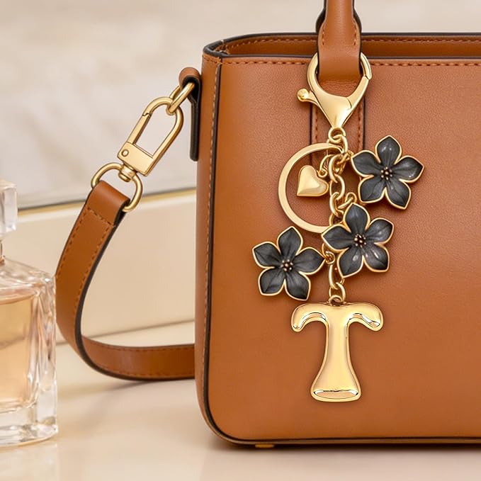 Snycler Bubble Initial Keychain Graceful Flower for bags car remote–A-Z Letter Charms for Women