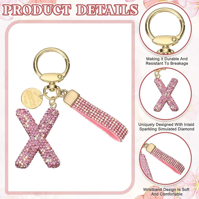 PATIKIL Initial Letter Keychain, Cute Sparkly Rhinestone Key Chain Alphabet Charm for Car Keys Handbags Purse