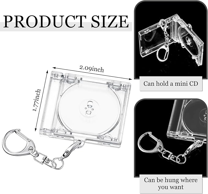 Misdary 10 Pcs Mini Cd Holder Keychain Album Case Plastic Player Shaped Key Pendant Blank DVD Case Clear CD Jewel Keyring for DIY