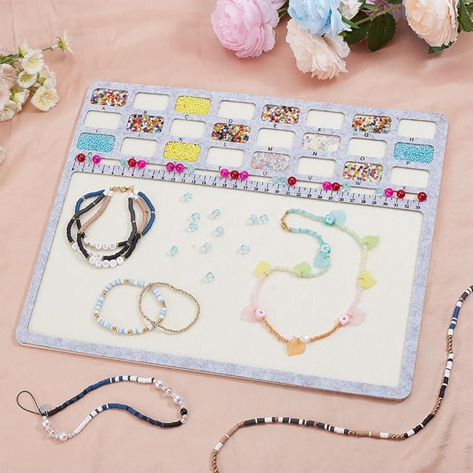 BENECREAT Large Rectangle Felt Beading Mat, Felt Bead Design Boards with Centimeter Alphabetic Scale Beads Tray Bead Pads for Art Crafts Jewelry Making Beading Supplies, 14.4x11inch