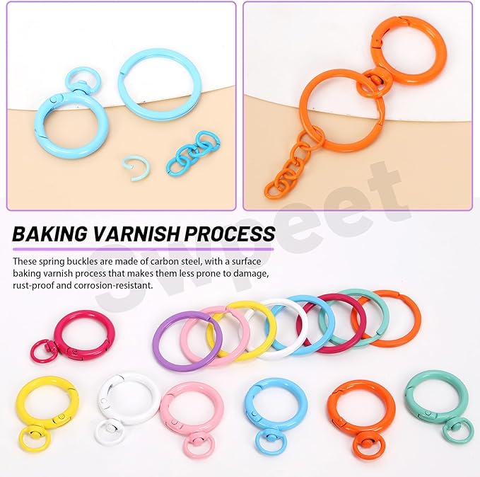 Swpeet Key Ring Carabiner 68Pcs 8Colors O-Shaped Swivel Lobster Claw Clasps with Key Rings, Open Jump Rings and Key Chains Assortment Kit, Metal Swivel Spring Clasps for DIY Craft Making