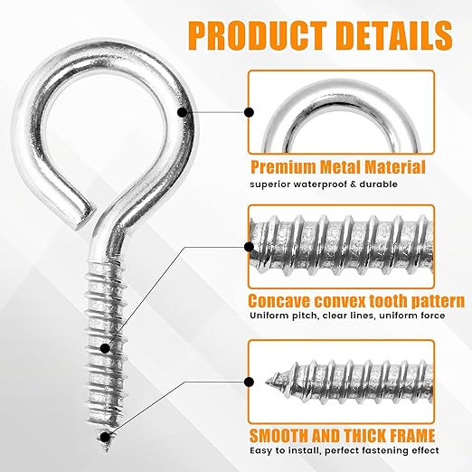 40PCS 2.5 inches Screw Eyes M6 304 Stainless Steel Eye Screws, Heavy Duty Screw, Eye Hooks Screw Eye Bolts Eye Hooks Screw, Indoor & Outdoor Uses (40, M6-2.5inch)