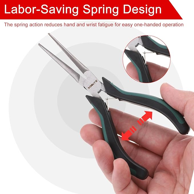 HARFINGTON Needle Nose Pliers 5" Mini Jewelry Pliers with Cutter Thin Precision Jewelry Flat Jaws for Beading Tool Hobby Craft