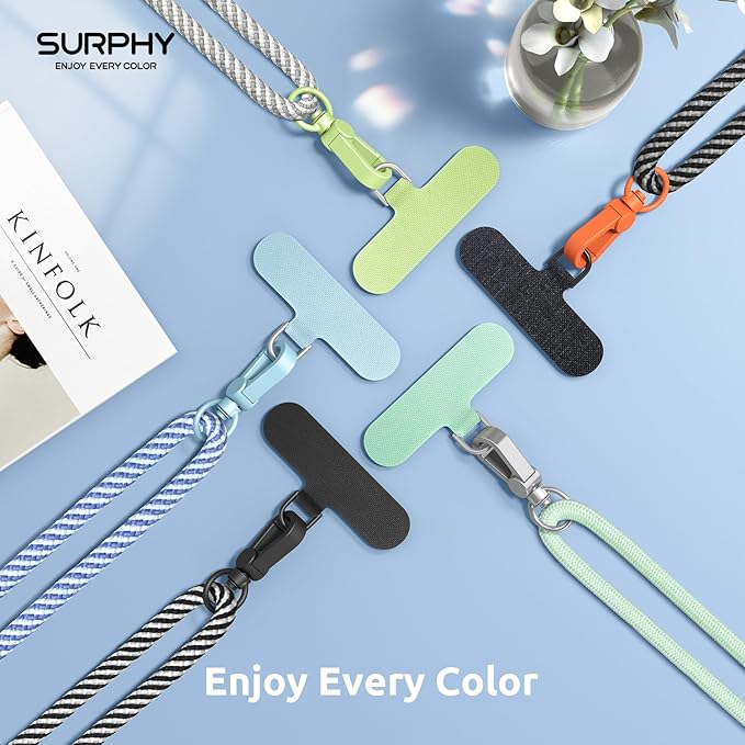 SURPHY Phone Lanyard, Adjustable Phone Strap Crossbody with 2 Pack Phone Tether Tab, Premium Metal Buckles, Skin-Friendly, Universal Cell Phone Lanyard Crossbody for Women and Men, Green
