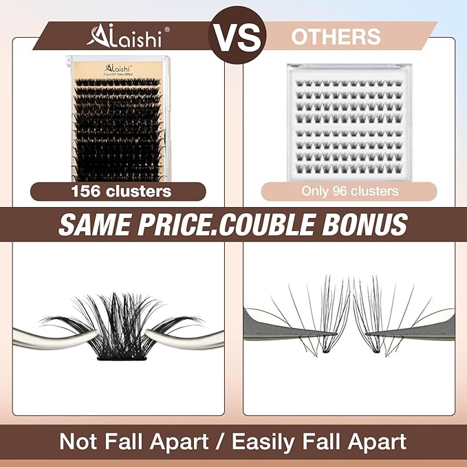 AILAISHI Lash Clusters Kit, DIY Cluster Eyelash Extensions 10‑20mm, 150D, 156pcs Fluffy D Curl Natural Lashes with Bond & Seal,Tweezers–Fake Cat Eye Individual Clusters