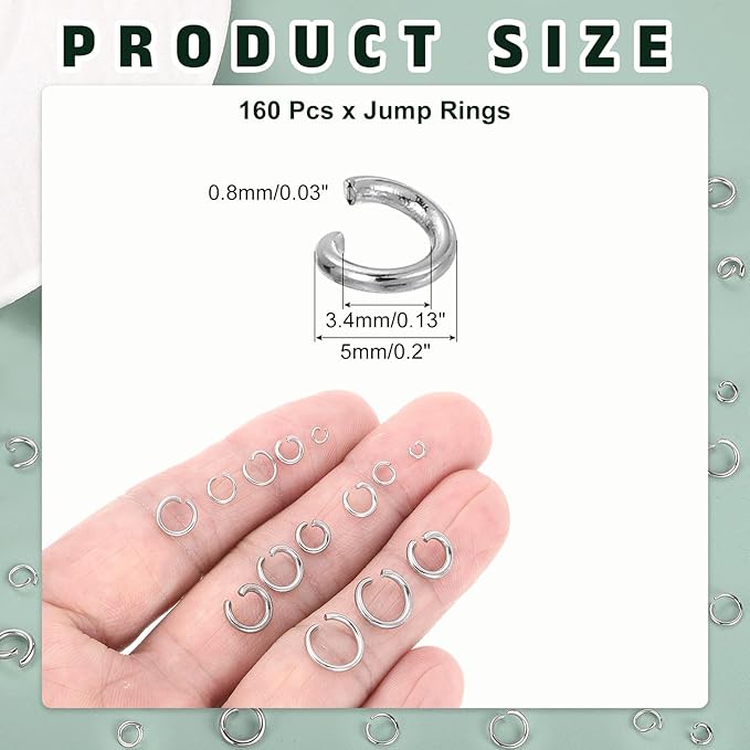MECCANIXITY Open Jump Rings,3.4mmx5mm 316 Stainless Steel Split O Jump Rings Connector 0.8mm Thick Jewelry Making Supplies for Bracelet Necklace Pendant DIY,Pack of 160