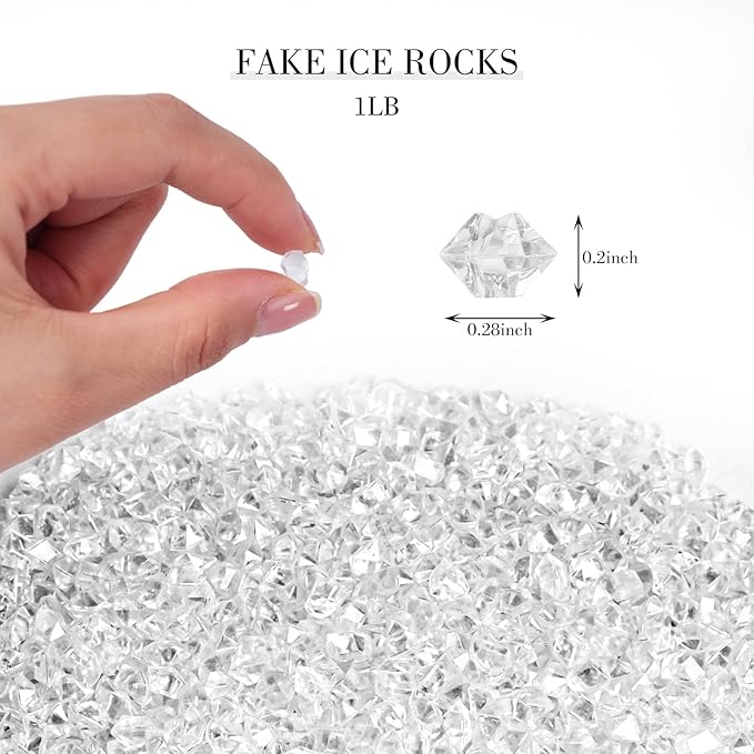 DomeStar 5,000PCS Clear Fake Ice Rocks, 1LB Fake Crushed Ice Acrylic Gems Diamonds Marbles for Vase Fillers DIY Craft Fish Tank Table Scatter Props Display Weeding Party Decoration