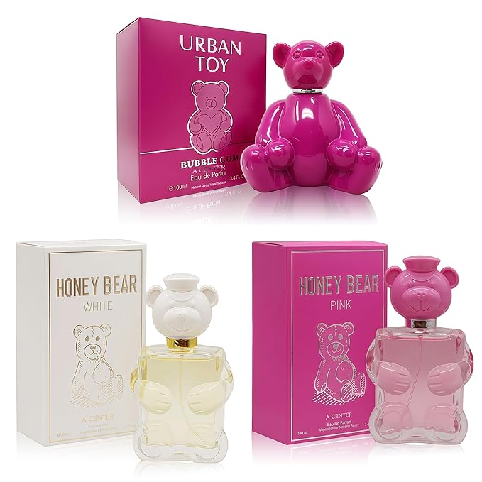A CENTER Perfume Set for Women - 3 Pack Floral Long Lating Fragrance with Jasmine, Rose & Lily of the Valley | 3.4 Fl Oz Each Women Cologne Gift Set (Urban Toy,Honey Bear Pink,White)