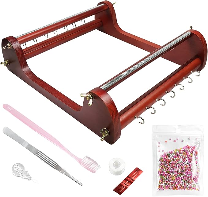 INDIVSHOW The Large Wooden Bead Loom Set with Seed Bead,Needle,Cotton Thread,Needle,Threader,Tweezre and Some Small Accessories,Jewelry Making Tools for DIY Necklace,Bracelet,Belts,and More