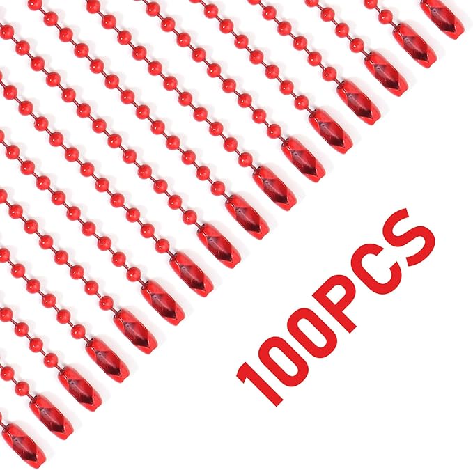 Lemonkey 10Pcs Ball Beads Chains Bulk,Red Keychains Rings Metal Chains,4 Inch Dog Tag Metal Small Chains with Connectors for Hanging Decoration
