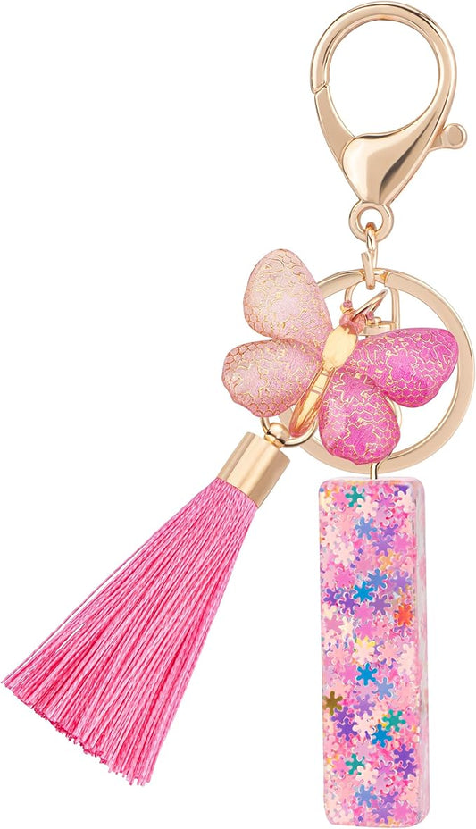 Suweibuke Cute Pink Key Chains for Women Girls, Initial Letter Keychains with Tassel, Charms for Key Purse Handbags Backpacks