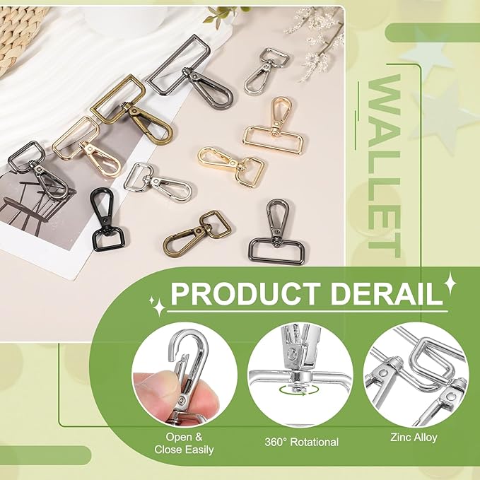Swivel Snap Hooks, Metal D Ring Keychain Lanyard Clip Hook Lobster Clasp Claw Push Gate Clip - Fitting for(Purse Making - Sewing - DIY Crafts) 6 Pcs & 1.5" & Silver White