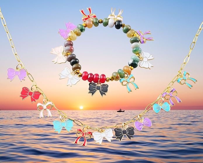 50pcs Gold Bow Charms for Jewelry Making, Cute Charms for Bracelet, Necklaces