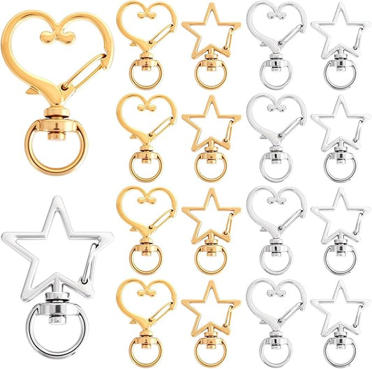 20pcs Heart Star Swivel Clasp Hooks, Heavy Duty Swivel Keychain Jewelry Clasp, Zinc Alloy Spring Snap Clip Lobster Claw Hanging Buckle for Key Bag DIY Crafts- Gold & Silver