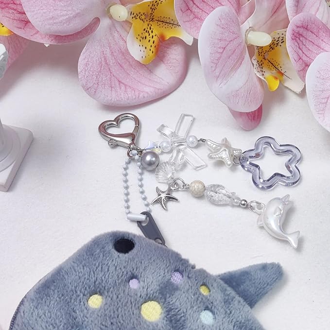 Adorable Whale Shark Coin Purse Keychain,Soft Plush Zipper Coin Purse,Handmade Purse Bag Charm Gift for Women (Grey)