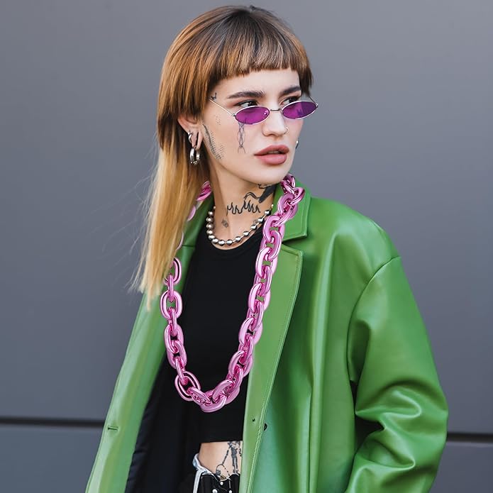Remuuly Plastic Chain Necklace Chunky Big Fake Necklace Hip Hop Rapper Giant Turnover Chain Costume for Halloween