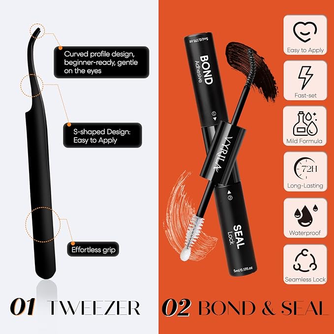 Lash Clusters Kit-VYRILA 0.07mm Wispy 8-14mix C Curl Eyelash Clusters with Lash Bond and Seal Waterproof, Eyelash Tweezers (30P+S03 KIT 186pcs-8-14mix)