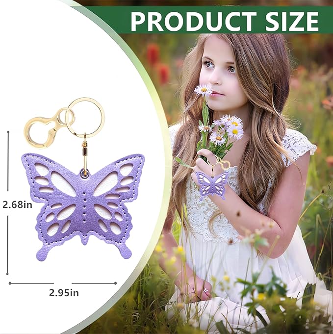 Leather Keychain Holder Case Compatible with AirTag,Cute Protective Apple Air Tag Cover with Keychain Ring,Anti-Scratch Finder GPS Tracker Case for Wallet Keys,Bag,Pets(Purple Butterfly)