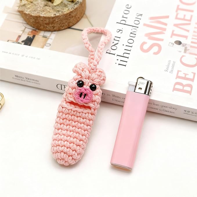 Angyape Cute Lip Balm Holder Keychain Lipstick Chapstick Holder Keychain Crochetr Pig Bag Charms Purse Charms Gifts for Women