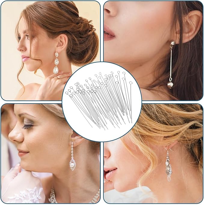 Hot 300 Pcs 1.6 Inch 304 Stainless Steel Open Eye Pins Headpins for Jewelry Necklace Making, (Silver)