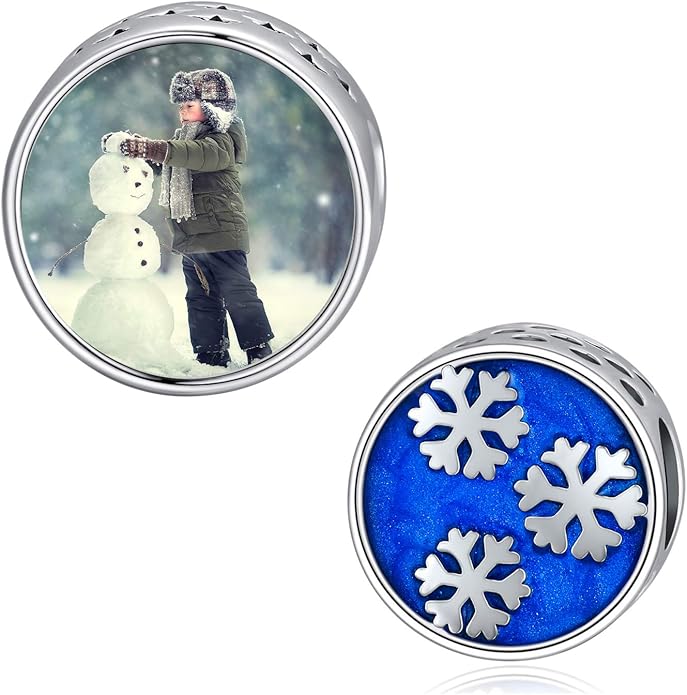 LONAGO 925 Sterling Silver Personalized Photo Charm Fit Compatible for Bracelet Necklace Customized Heart Round Shape Picture Bead
