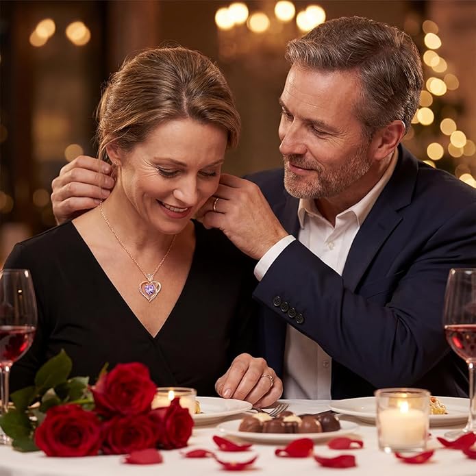 1.2CT Rose Heart Necklace Option of Moissanite or Lab-Grown Sapphire Ruby Emerald&More Necklace for Women Birthstone Girlfriend Necklace S925 Sterling Silver 18K White/Rose Gold Plated D Color VVS1 Gift for Wife Mother Daughter for Birthday Anniversary...