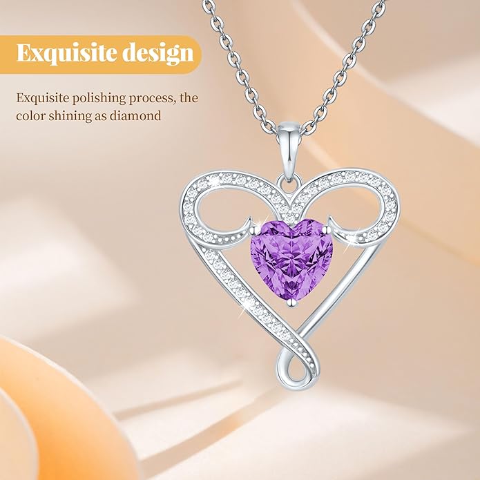 Yuelove Infinity Necklace for Women, 925 Sterling Silver Heart Necklace with 5A Zircon, White Gold Plated Adjustable Chain, Gift for Valentine's Day, Birthday, Anniversary for Wife, Girlfriend, Mom