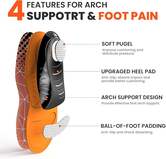 Plantar Fasciitis Arch Support Insoles - Welnove Heavy Duty High Arch Inserts Standing All Day, Fatigue Reduce - Orthotic Cushions for Foot Pain, Flat Feet, Heel Spurs, Man & Women, Fit Most Shoes (S)
