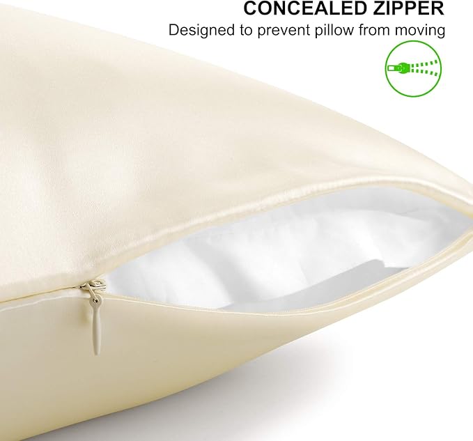 ALASKA BEAR Silk Pillowcase King Size for Hair and Skin Beauty Sleep 100% Organic Pillow Slip Case with Random Color Silk Scrunchie Gift Set (1pc, Cream)