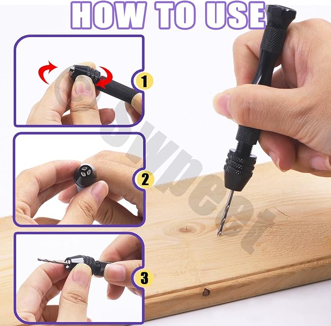 Swpeet 492Pcs Pin Vise Small Push Hand Drill and 0.8-3mm Drill Bits Set with Tweezer and 4/5/6mm Eye Screws Assortment Kit, Hand Drill for DIY Keychain, Jewelry Making, Resin Polymer Clay Craft