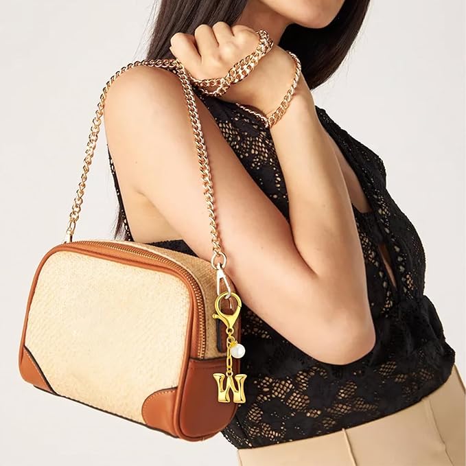 VICKHU Gold Plated Bubble Initial Letter Cute Keychain for Women Car Key Purse Decorative Keyring Handbag Charms Fashion