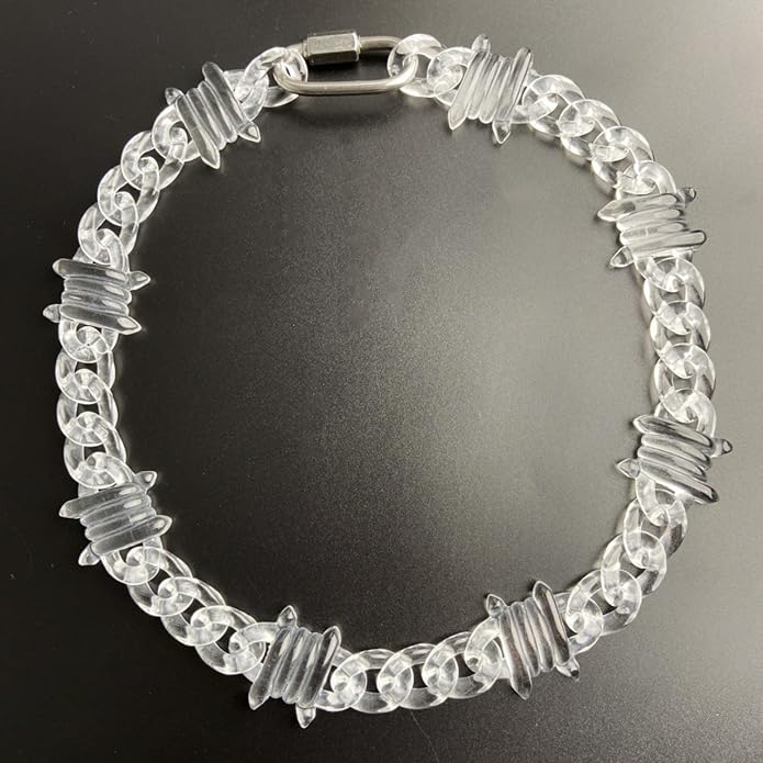 Punk Acrylic Colorful Leopard Print Clear Chain Necklace Rainbow Thick Paper Clip Necklace for Women Men Gift Hip Hop Geometric Bar Jewelry