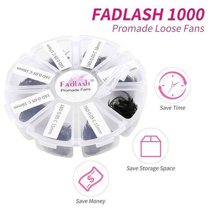 Volume Lash Extensions 1000pcs Premade Fans Eyelash Extensions Promades Eyelash Loose Fans Pointed Base 5D/8D/10D/12D/14D/16D 9-16mm/15-20mm Mixed Tray Avalible (16D-0.05C, 9-16mm)