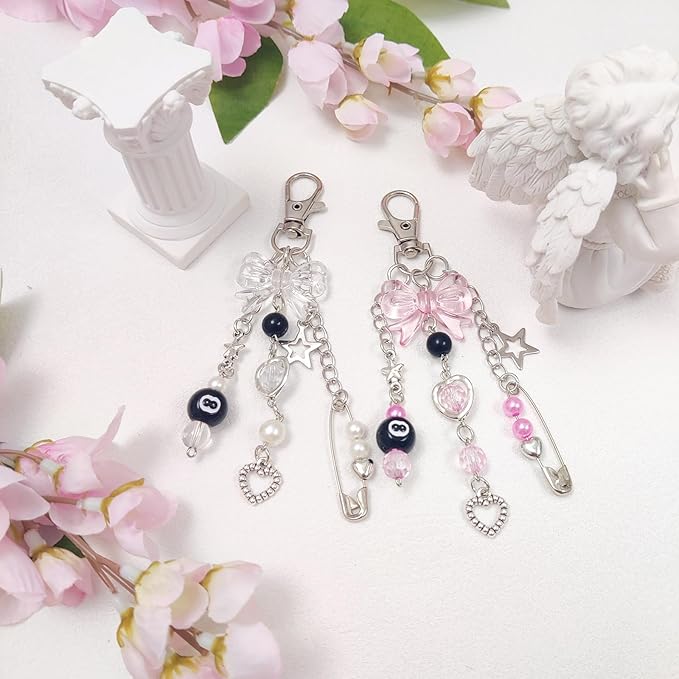 Y2K Aesthetic Keychains for Women Cute Flowers Star Cake Jellyfish Keychins Charms Kawaii Bag Purse Decor