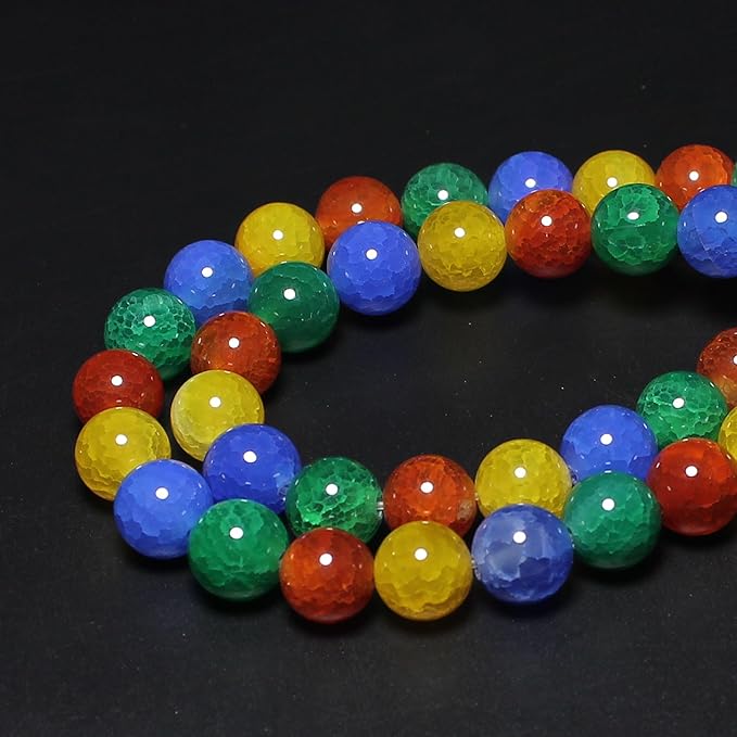 MJDCB Natural Stone Beads 6mm 60pcs Round Mixed Color Dragon Vein Agate Loose Gemstone Bead Charms for Jewelry Making Bracelet Necklace Earring Pendant