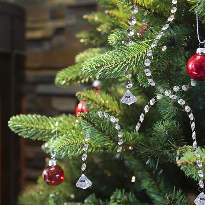 Jishi 33ft Crystal Garland Strands, Hanging Crystal Beads Strings Decorations for Centerpiece Doorway Clear Acrylic Diamond Chandelier Prisms, Gem Bead Chain Garland Curtain, Christmas Tree Ornaments