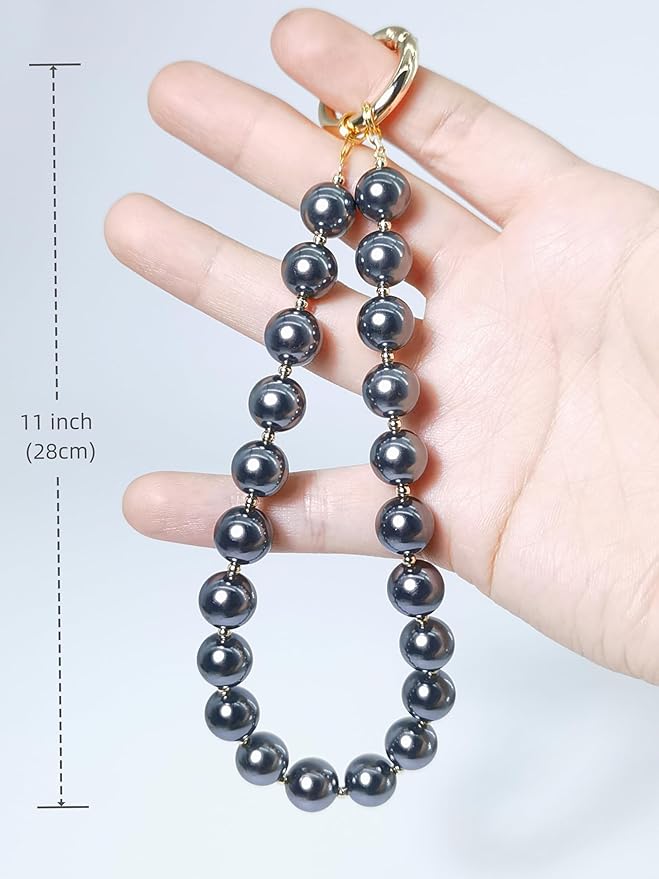 Beaded Phone Wrist Strap Phone Lanyard Pearl Beaded Hand Strap Wristlet Detachable Smartphone Wrist Lanyard (Charcoal Grey)