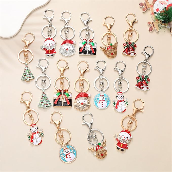 Dreuyet Christmas Keychain Rhinestone Crystal Christmas Tree Santa Purse Bag Handbags Charms for Women Lady Friends