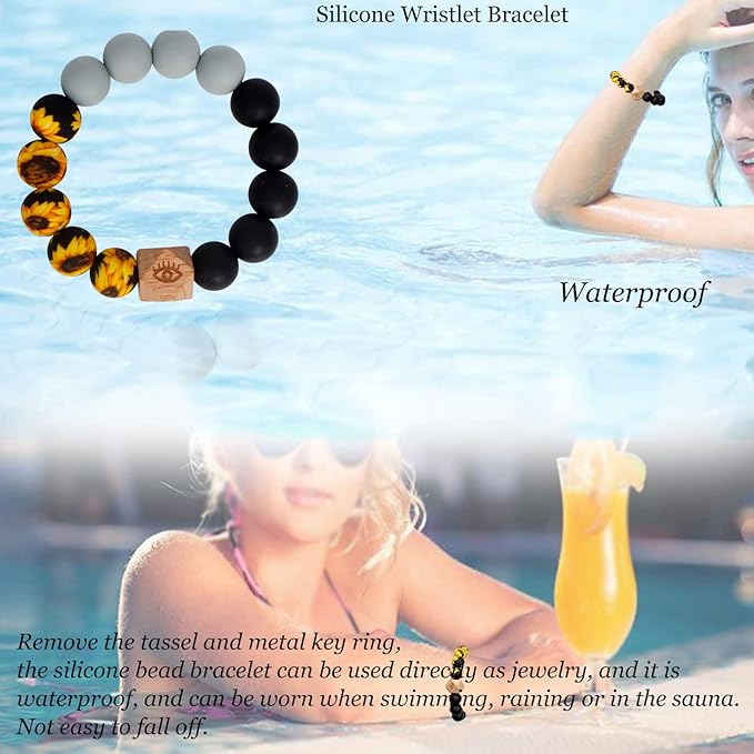 BIHRTC Key Ring Bracelet Car Keychain Holder Wristlet Silicone Women Beaded Bangle Chains