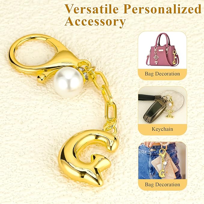 VICKHU Gold Plated Bubble Initial Letter Cute Keychain for Women Car Key Purse Decorative Keyring Handbag Charms Fashion