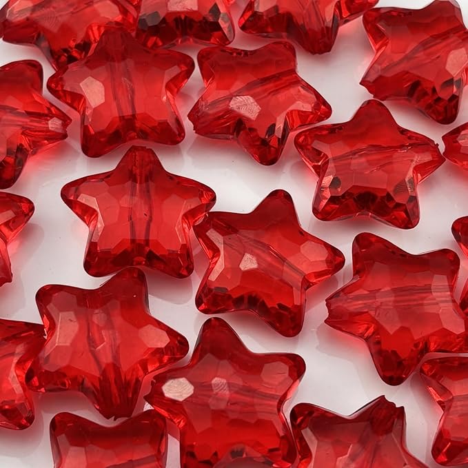 20pcs Acrylic Crystal Star Beads 28mm Star Shape Faceted Beads for Jewelry Making Bracelet Necklace Key Chains DIY Crafts(Red)