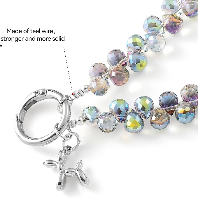 2pcs Crystal Phone Wrist Strap Phone Charm Chain Keychain Beaded Cellphone Lanyard with Tether Tab Hands-Free Wristlet Bracelet Wrist Grip Strap for Women, D-Dark Purple