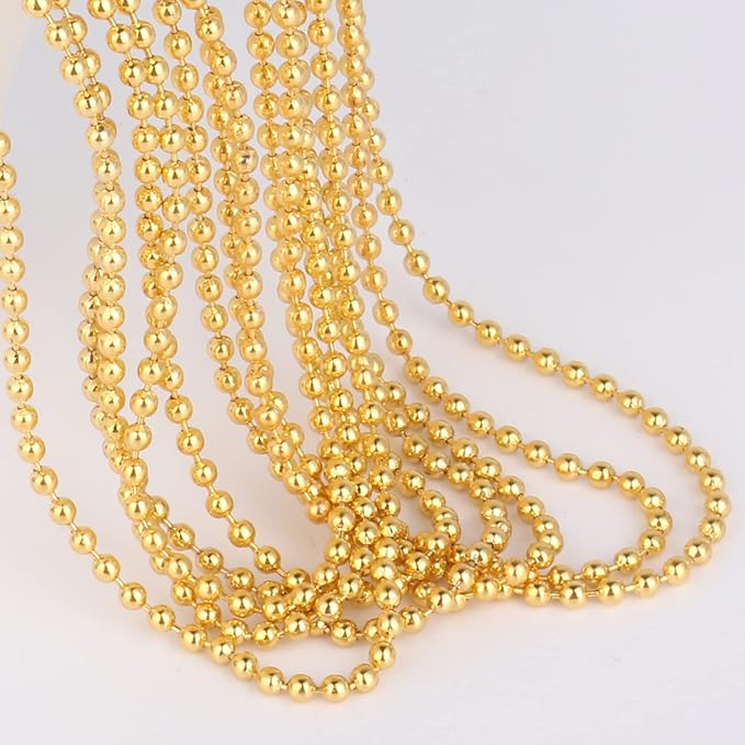 Gold Ball Bead Chain - 2.0mm, 50ft 18K Gold Plated Stainless Steel Ball Chain Spool - 30 Connectors for Jewelry Making, Necklaces, Key Chains, Dog Tags