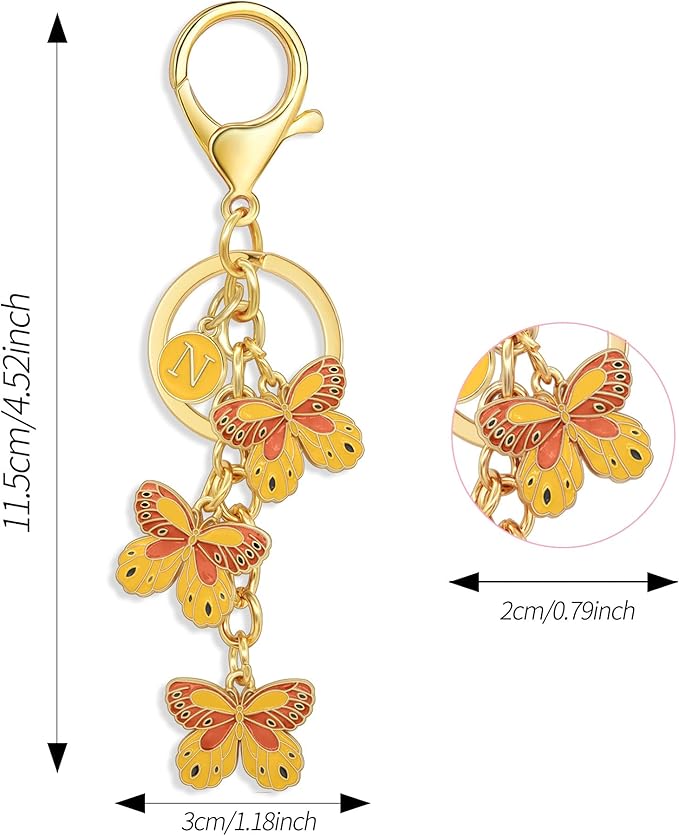 Double-sided Cute Butterfly Initial Letter keychain Butterfly Charms for key Handbag Backpack for Women