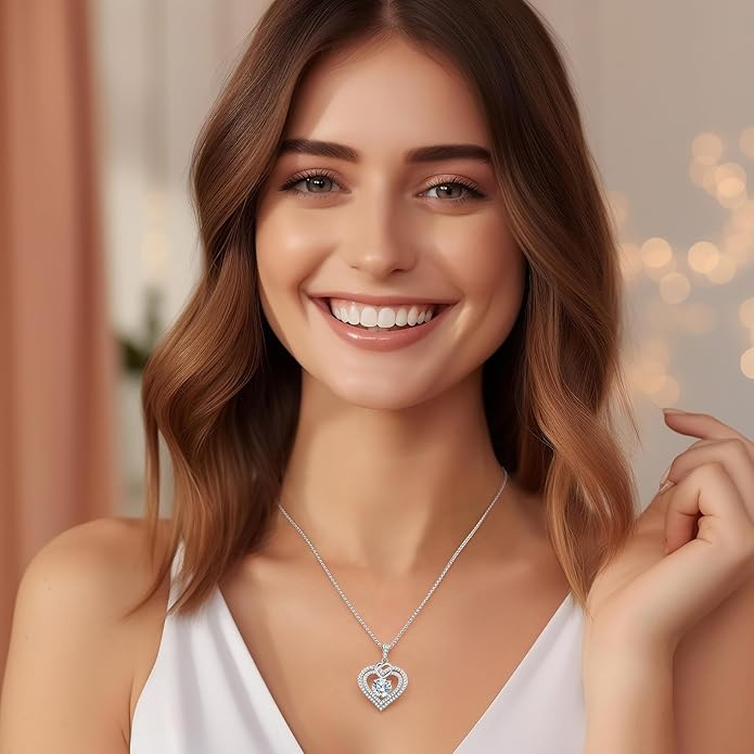 OOBEE Moissanite Heart Necklaces for Women, 1- 4 Carat Moissanite 925 Sterling Silver Gold Plating Fine Women Necklace，Ideal Anniversary Birthday Christmas Valentine Mothers Day Jewelry Gifts for Mom Wife Her Girlfriend